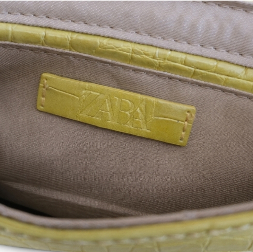 Zara | Yellow Green Croc Embossed Bag Gold Chain Handle - Picture 5 of 8